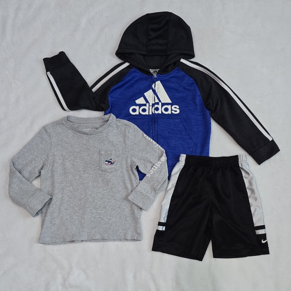 Boy's Adidas Hoodie Track Jacket, Nike Running Shorts, Vineyard Vines Top Sz 4T